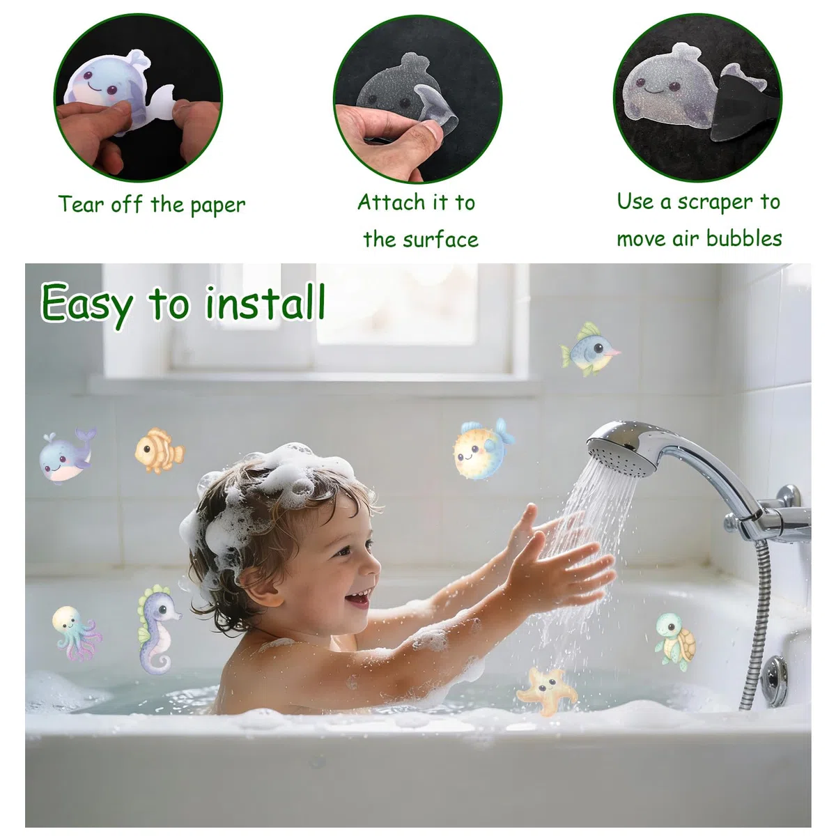 20pz Adesivi Antiscivolo per Vasca Bagno, Adesivi Antiscivolo Doccia a Tema Oceano Creature Marine con Raschietto per Bambini Vasca Bagno e Decorazioni Pavimenti Scivolosi