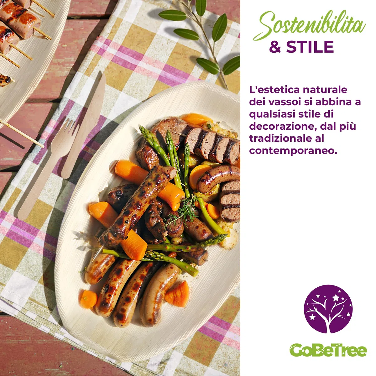 GoBeTree 12 Vassoi Usa e Getta Foglia di Palma 38x25 cm Stile Bambù. Vassoi per Servire, Condividere e Arrosti, Monouso Rustici