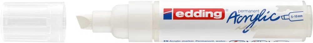 Edding 5000 Marcatore Acrilico Largo, Bianco, 1 a Vernice, Punta Scalpello 5-10Mm, Pennnarello per Disegno Su Tela, Carta, Legno, per Sassi/Ciotoli (Confezione da 2)