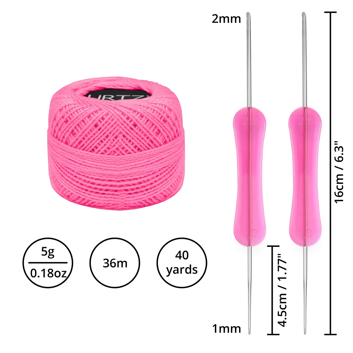 Kurtzy Gomitoli Cotone per Uncinetto Set (42 Filati) - 2 Uncinetti Inclusi (1 mm e 2 mm) - Peso per Uncinetto (5 g) - Lunghezza Totale Filo per Uncinetto 1512 m