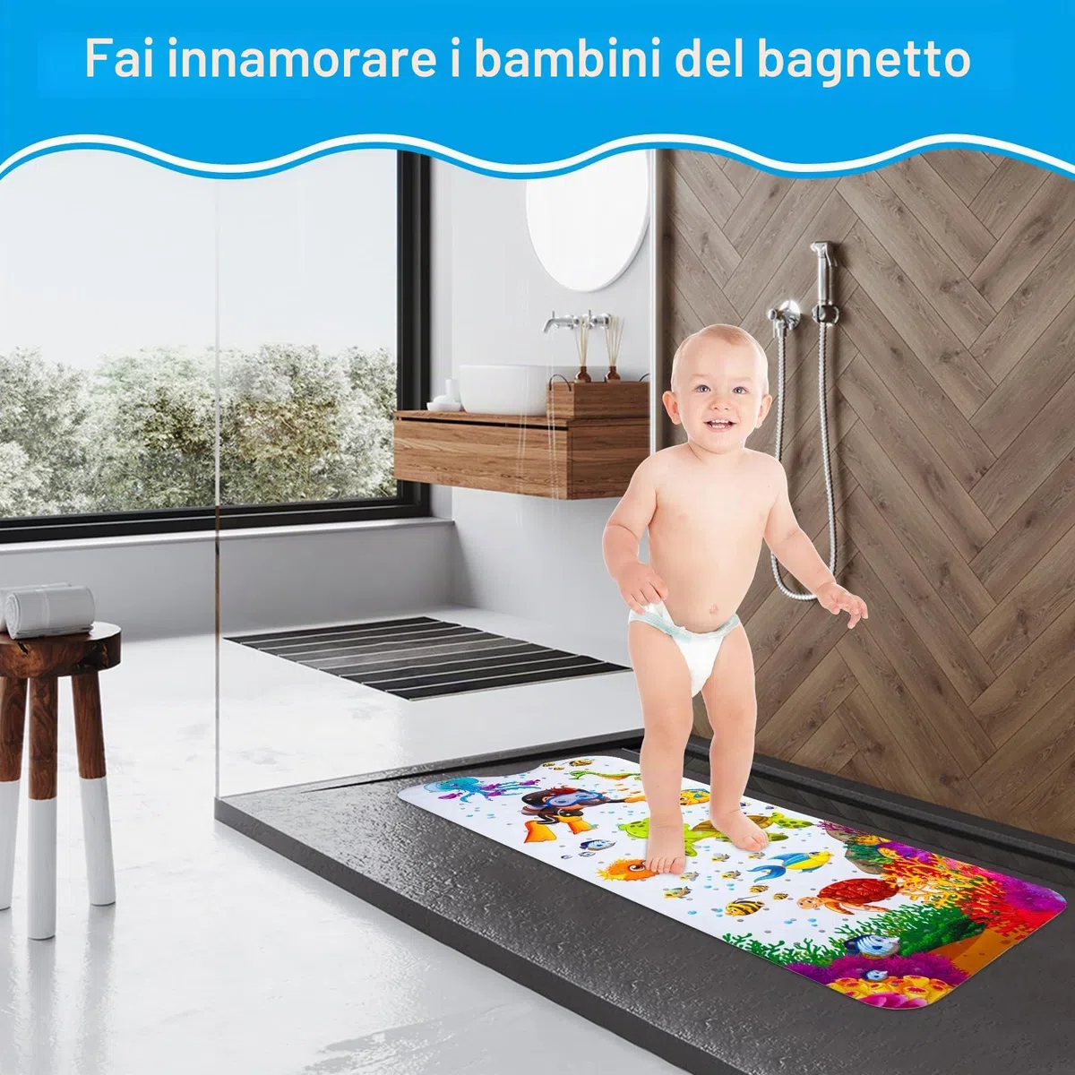 Tappetino Doccia Antiscivolo, 100 x 40cm Tappeto Antiscivolo Bambini per Vasca da Bagno, Doccia, Resistente Alla Muffa e Lavabile in Lavatrice-Senza BPA (C)