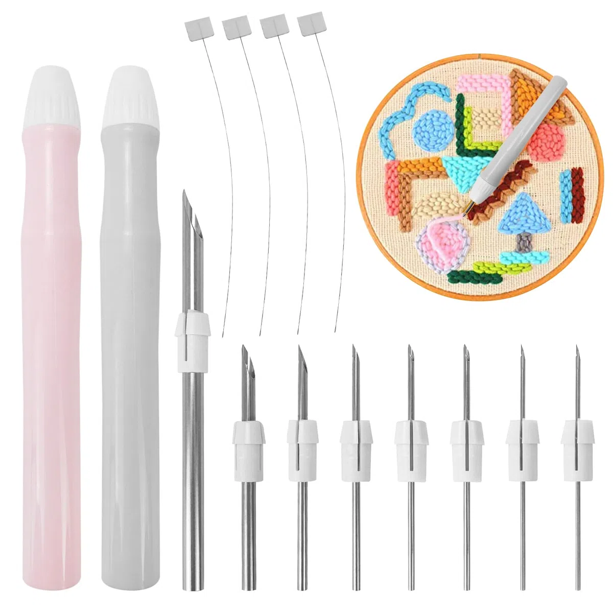 Lechengjia 15 Pezzi Punch Needle Kit, Ago Magico per Ricamo con Manico Kit Set, Kit di Aghi da Ricamo Regolabili per Strumento per Ago da Punch-1.2/1.5/2/2.5/3/5 mm