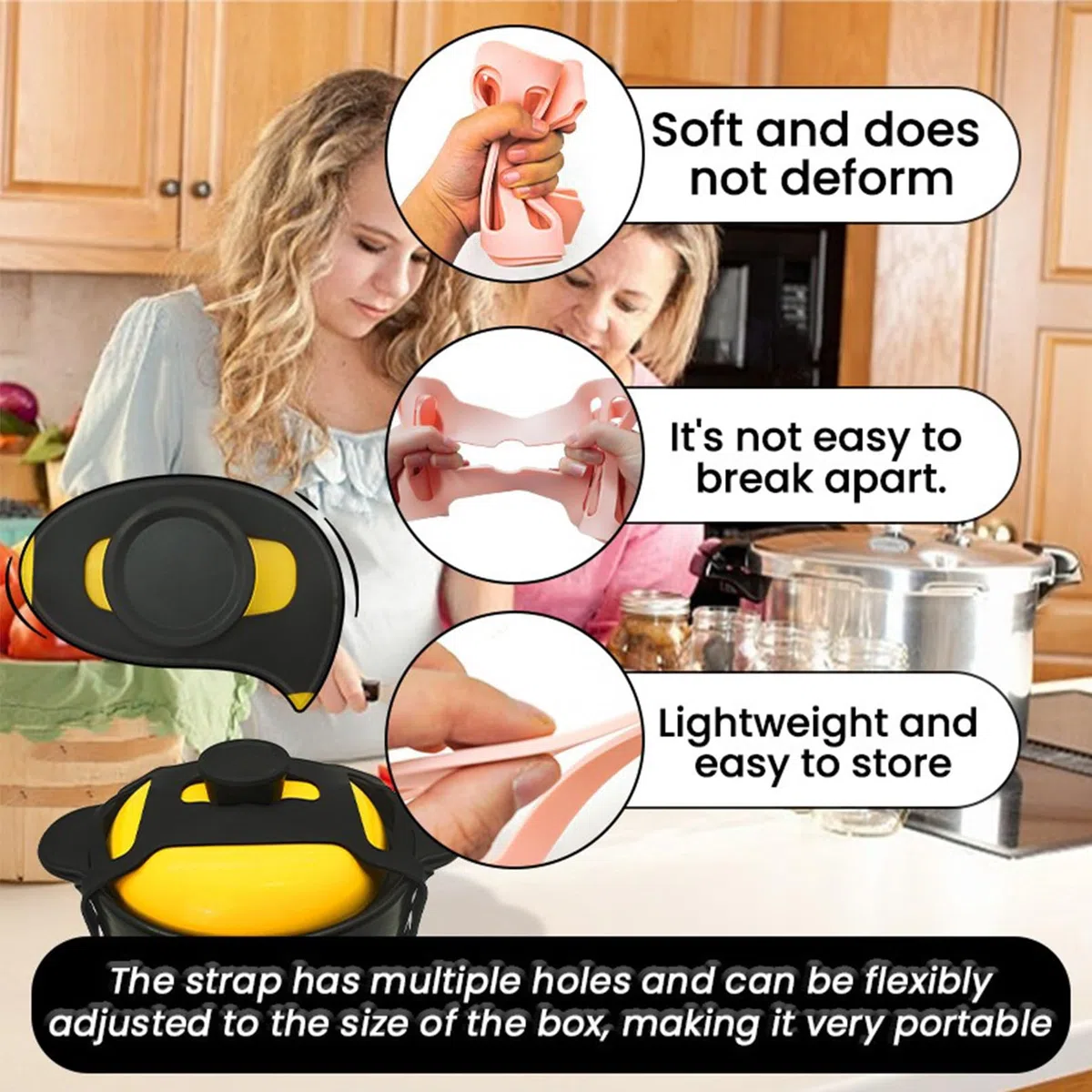 asegurar ollas,Franja de silicona elástica,Cinghia universale per il fissaggio di pentole,blocco multifunzione in silicone per pentole a cottura lenta,casseruole,padelle,scatole Bento(1 pezzo)