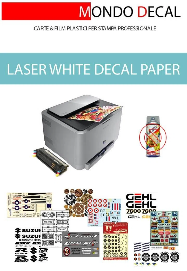 Carta Waterslide Decal Paper A4 per Stampanti Laser – Carta per Decalcomanie Trasferibili ad Acqua – Ideale per Modellismo, Resina, Ceramica, Vetro – Colore Bianco - 3 fogli A4