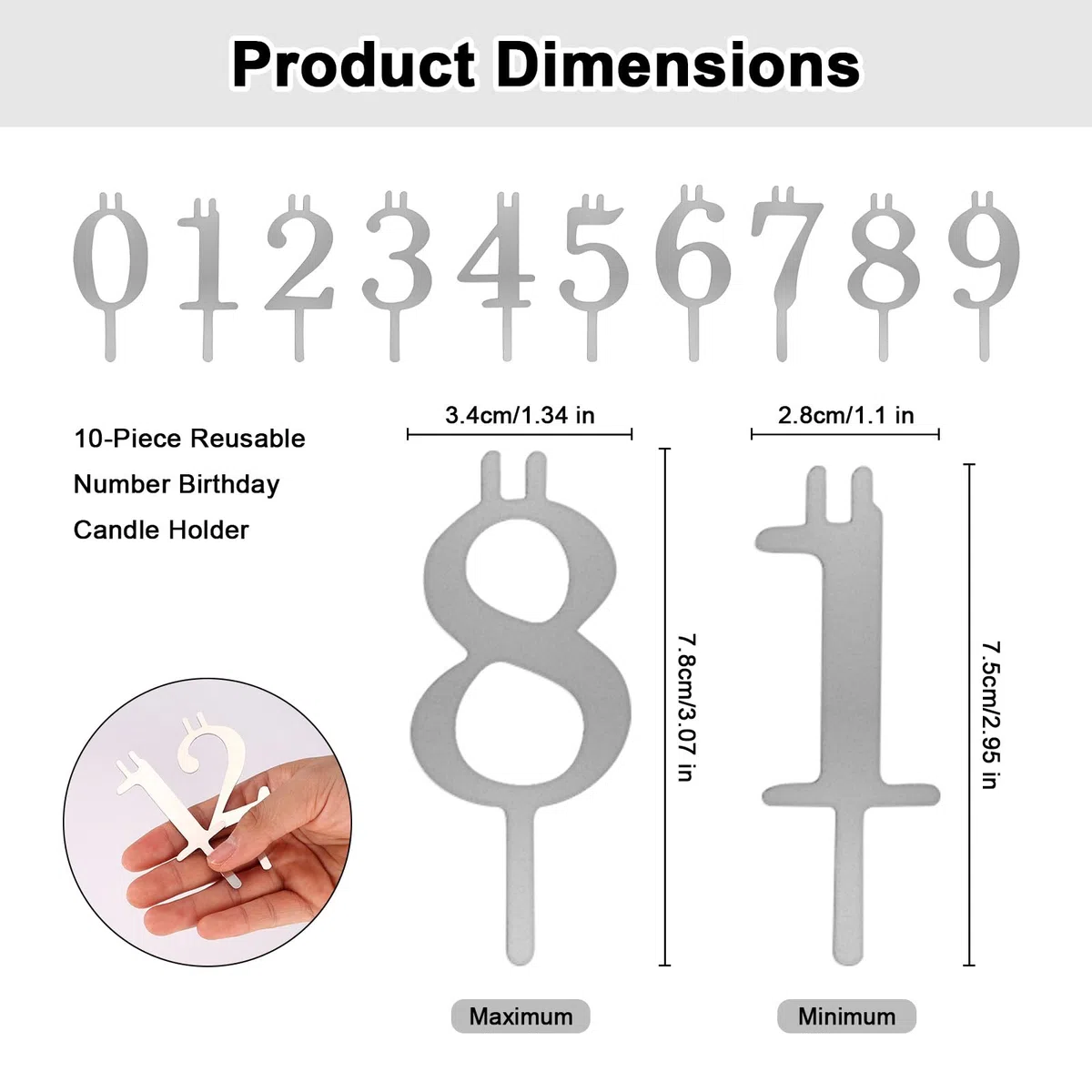 20pz Riutilizzabile Numero Candela Porta Set, Metallo Compleanno Torta Cime Portante con Numeri 0-9 per Anniversario Matrimonio Festa Decorazione Forniture Accessori (Argento-Tono)