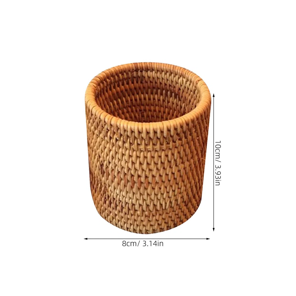 Cestino Cilindrico in Rattan Naturale 3.15X3.15X3.94In Contenitore per Set da Tè e Organizer Scrivania Ufficio per Famiglie e Ristorante