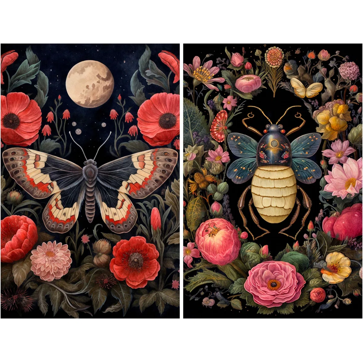 Carta di riso Animali floreali scuri, 20 x 26,6cm (6 pezzi) - 6 disegni per scrapbooking, cartoline, artigianato, decoupage da CRAFT KREATIVELY