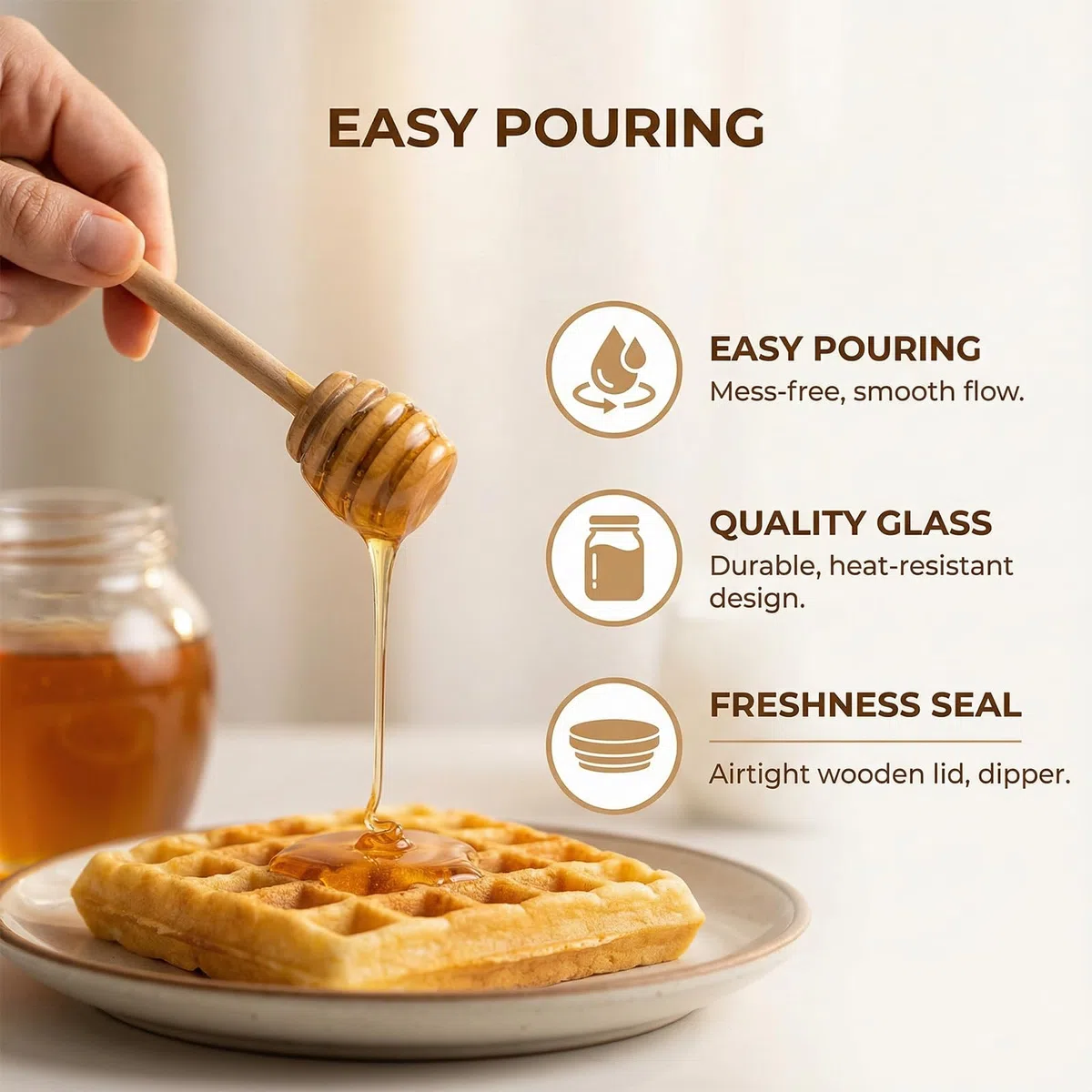 Vasetto per Miele Vetro con Coperchi Bastoncino Cucchiaio e Vassoio, 550 ml Trasparente Dosatore Miele per Cucina, Honey Pot a Bocca Larga, Contenitore in Vetro per Conservare e Sciroppo