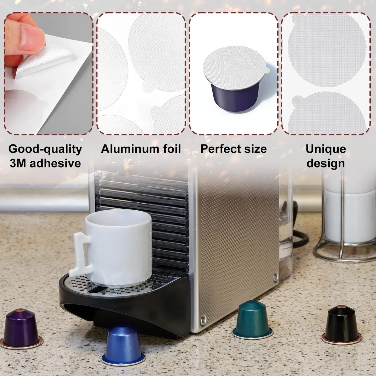200pz Sigilli in Alluminio per Capsule di Caffè Espresso, Coperchi in Alluminio Capsule di Caffè Espresso 37mm Compatibili con le Macchine Della Linea Originale Nespresso