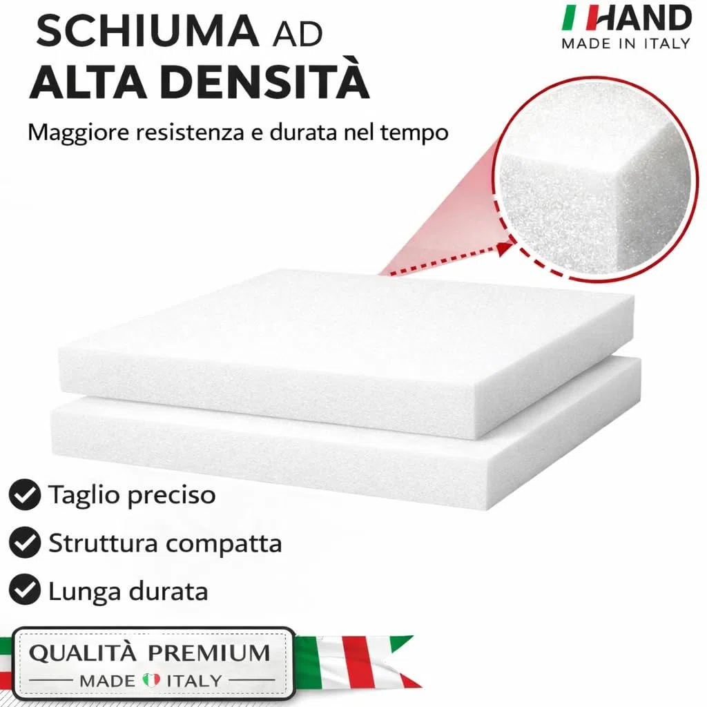 HAND Gommapiuma 38x38 cm Spessore 4 cm – Set 4 Imbottiture per Cuscini Sedie, Made in Italy – Spugna Poliuretano per Imbottitura Cuscini Cucina