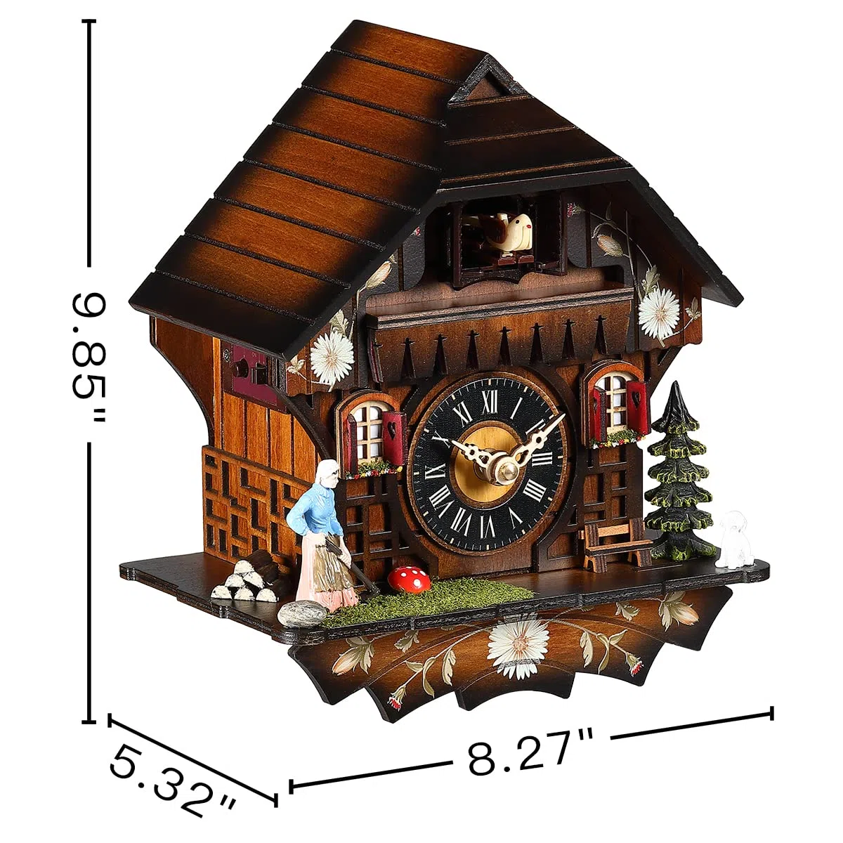 Kintrot Orologio a cucù tradizionale della Foresta Nera artigianale in legno orologio da parete al quarzo con 12 melodie