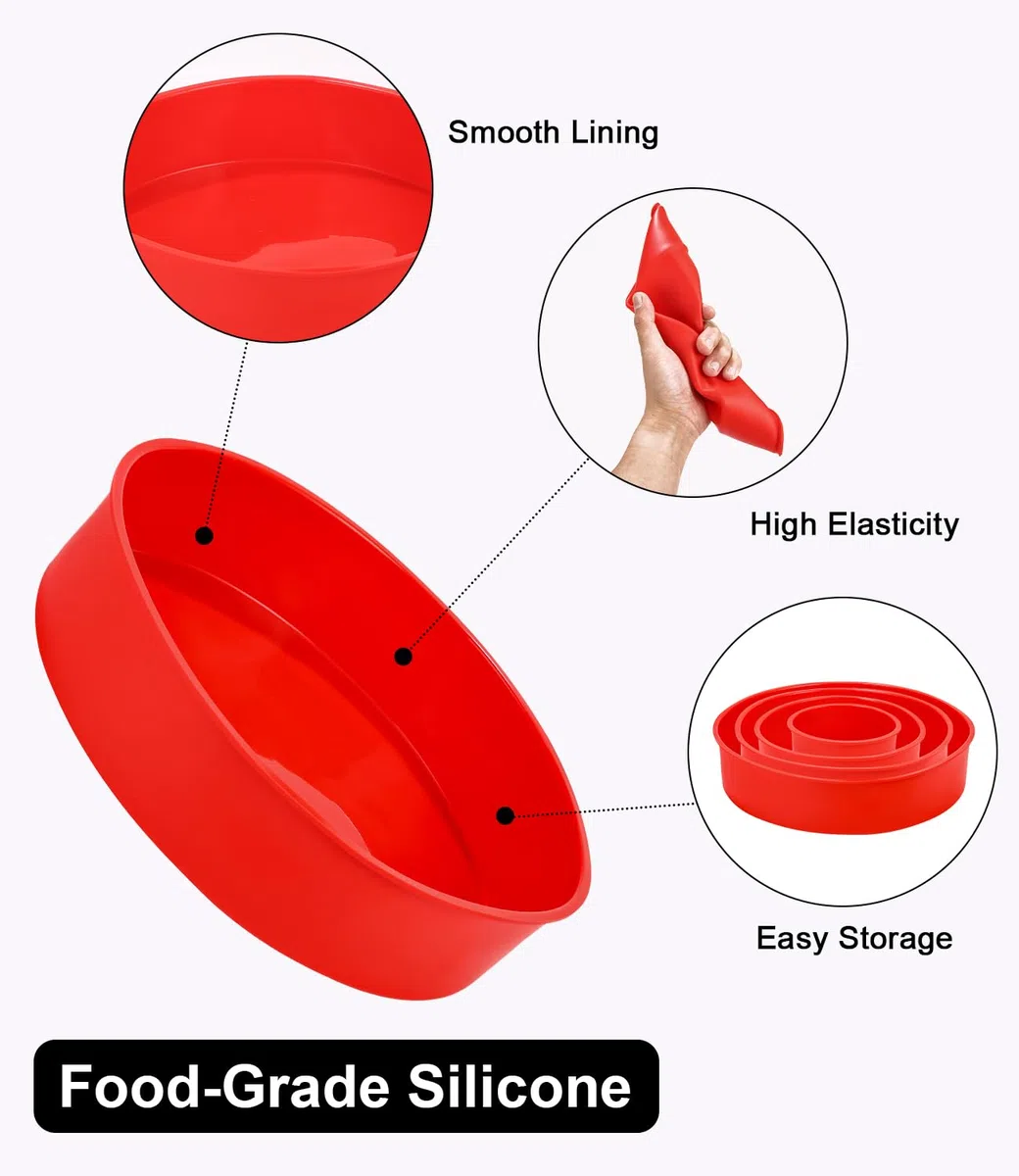 Stampi in Silicone per Dolci, 4 pezzi Antiaderenti E Rilascio Rapido Silicone Torta Stampo, Tortiera Rotonda Riutilizzabile per Torta a Strati, Torta Al Formaggio, Torta Arcobaleno(10.7/16/21/26cm)