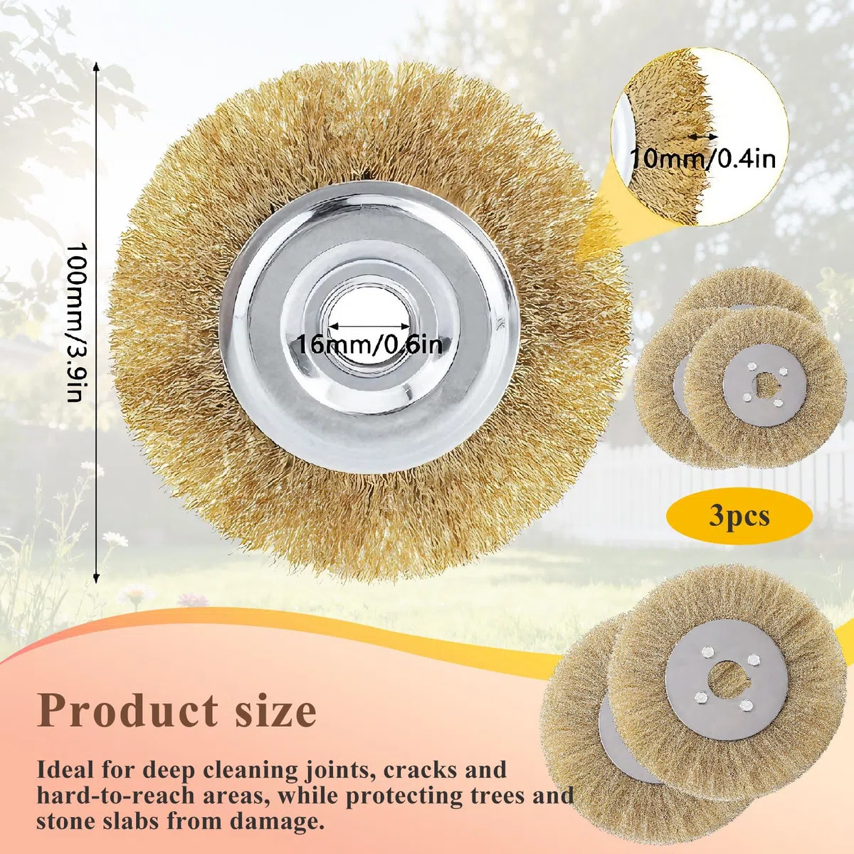 Spazzola per Fughe in Ottone, Set da 3 Pezzi, 110 mm di Diametro, per Pulizia e Rimozione di Erbacce da Pavimenti e Giardini, Compatibile con Multibrush e Weedbrush