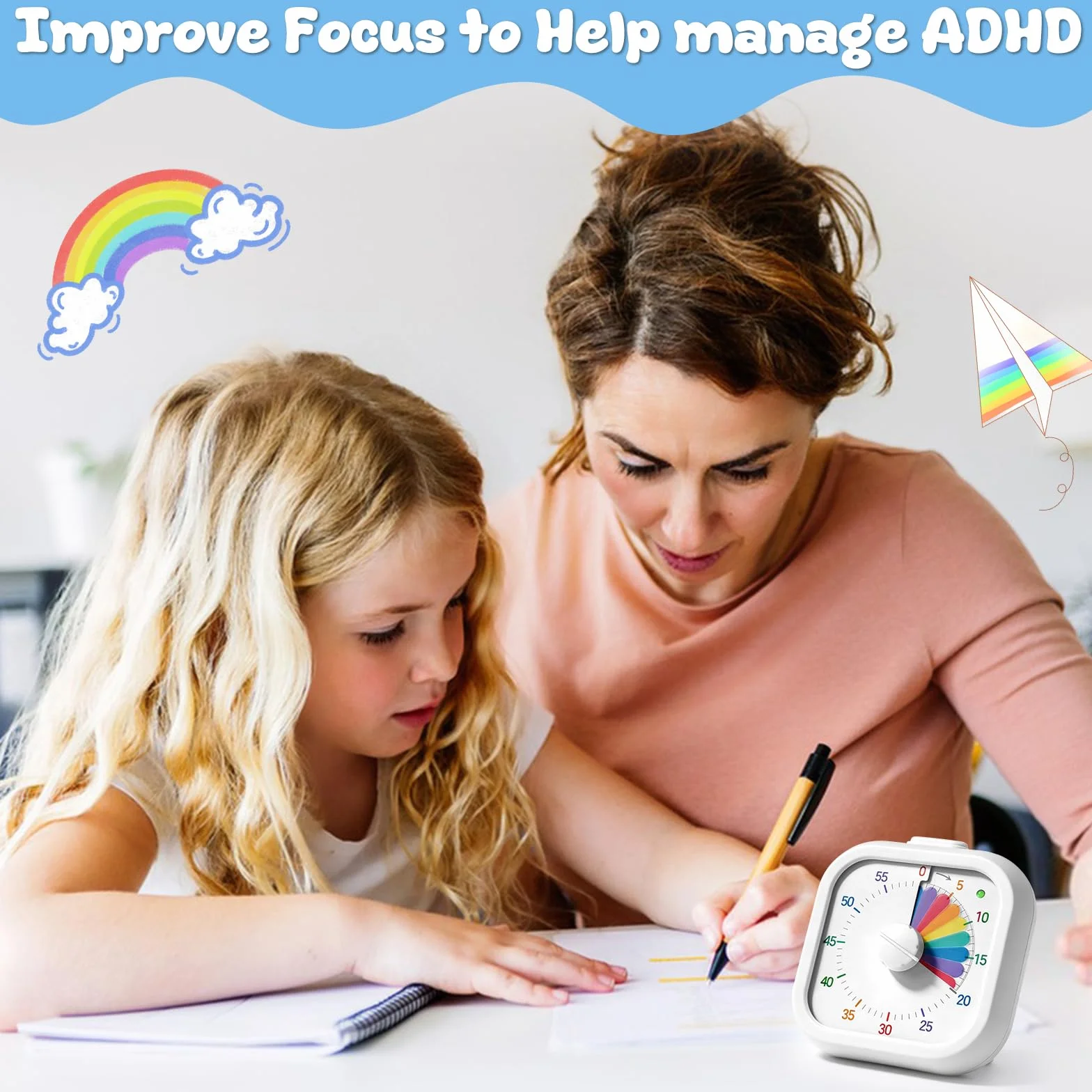 Timer Visivo Rainbow, Timer con Conto Alla Rovescia da 60 Minuti| Funzionamento silenzioso con allarme opzionale | Ideale per aule scolastiche studio cucina ufficio domestico e gestione del tempo