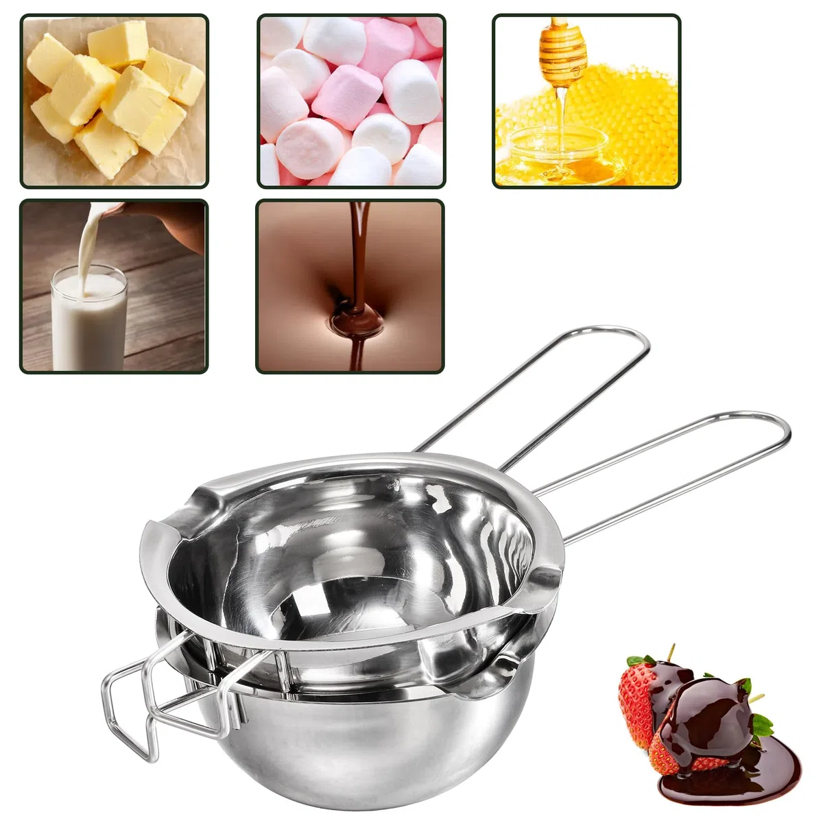 Lawei - Pentola in acciaio inox per cuocere al vapore, per far fondere cioccolato, caramelle, burro, formaggio e caramello (confezione da 2)