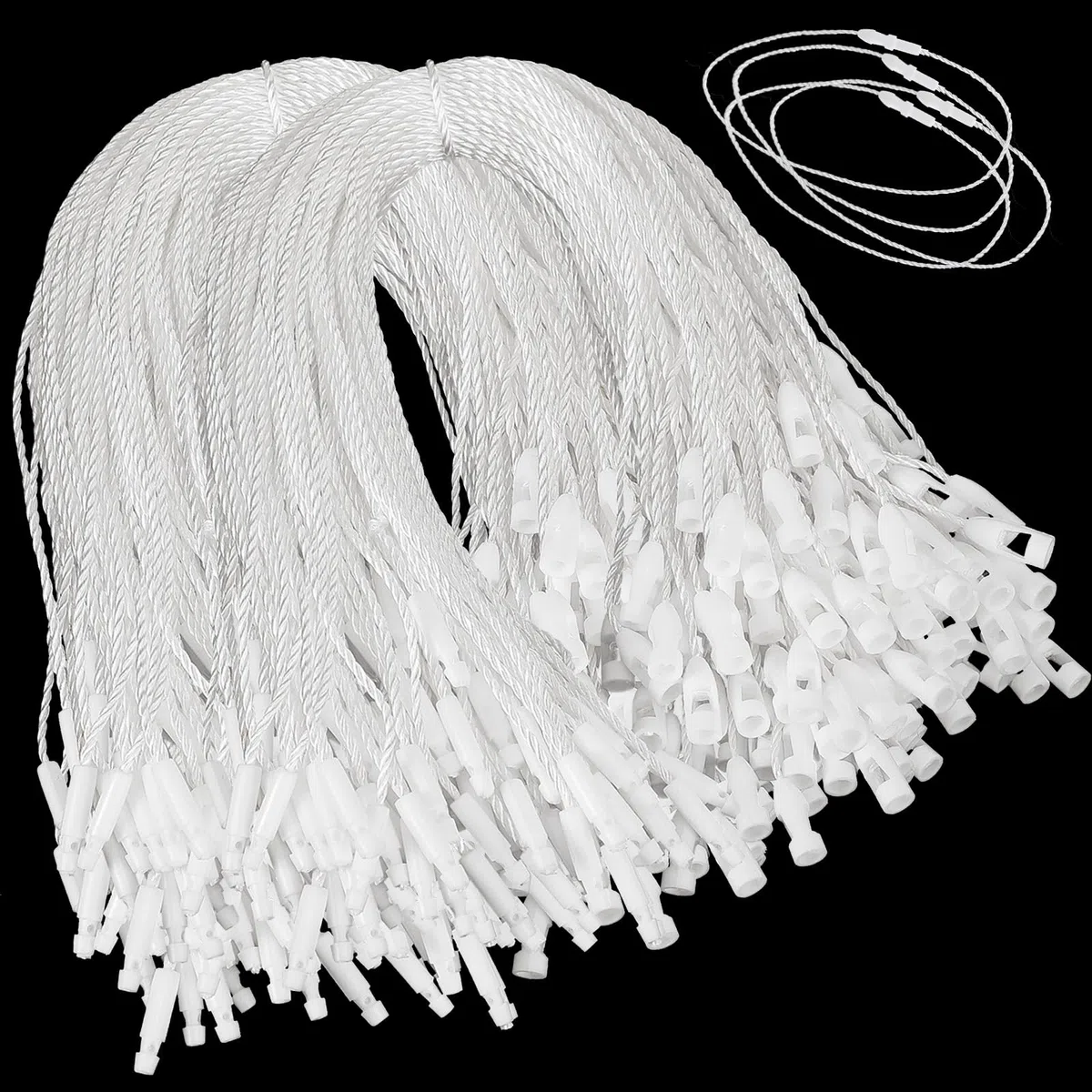 400 Pezzi Corde in Poliestere per Appendere Etichetta Corda Monouso con Chiusura a Scatto Stringhe per Etichette Fili per Cartellini del Marchio Prezzo di Prodotti Vestiti (Bianco)