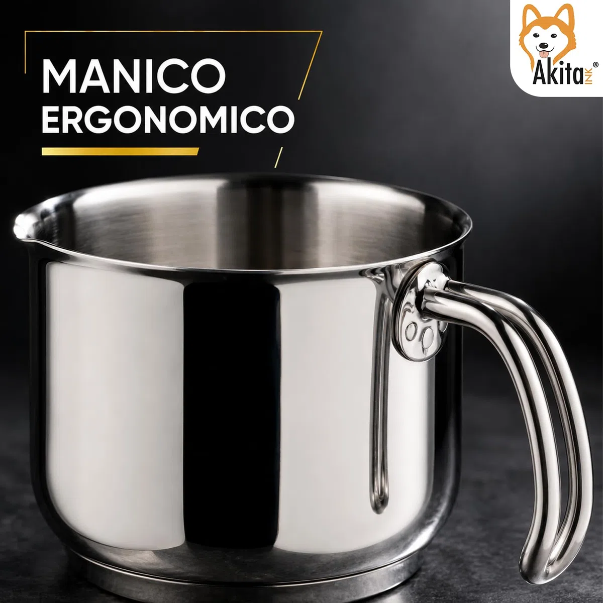 AkitaInk Bollilatte 12 cm in Acciaio Inox, Pentolino per Latte e Salse, Resistente e Pratico per Piccole Preparazioni in Cucina
