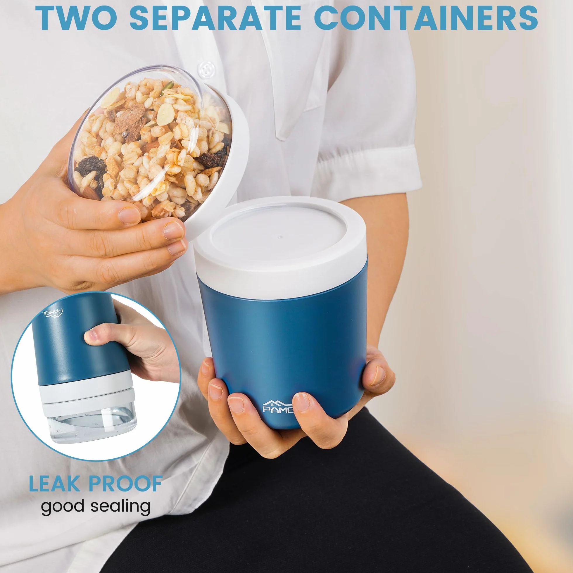 Tazza per cereali,tazza per yogurt portatile a prova di perdite con parete interna isolata in acciaio inossidabile da 500ml+200 ml,tazza per cereali da portare con sé con cucchiaio adatta per lavoro