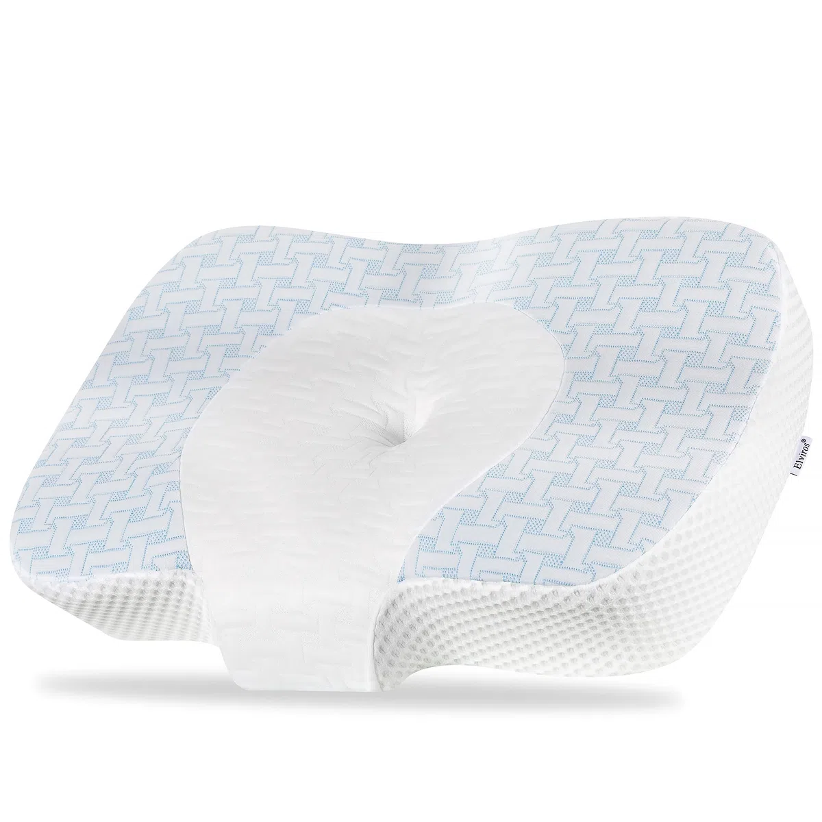Elviros Cuscino in Memory Foam Ortopedico Cervicale per Dolore al Collo Cuscino Ergonomico per Dolore alla Spalla Cuscino di Sostegno del Collo, Altezza regolabile, 59 x 40.5 x 11.5/13.5 cm, Blu