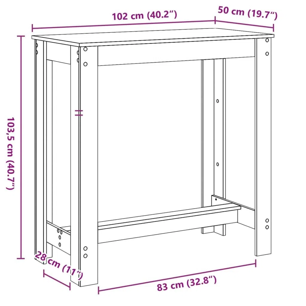 VidaXL Tavolo da bar grigio cemento - legno ingegnerizzato - casa/ufficio/soggiorno - 102 x 50 x 103,5 cm - 90 kg