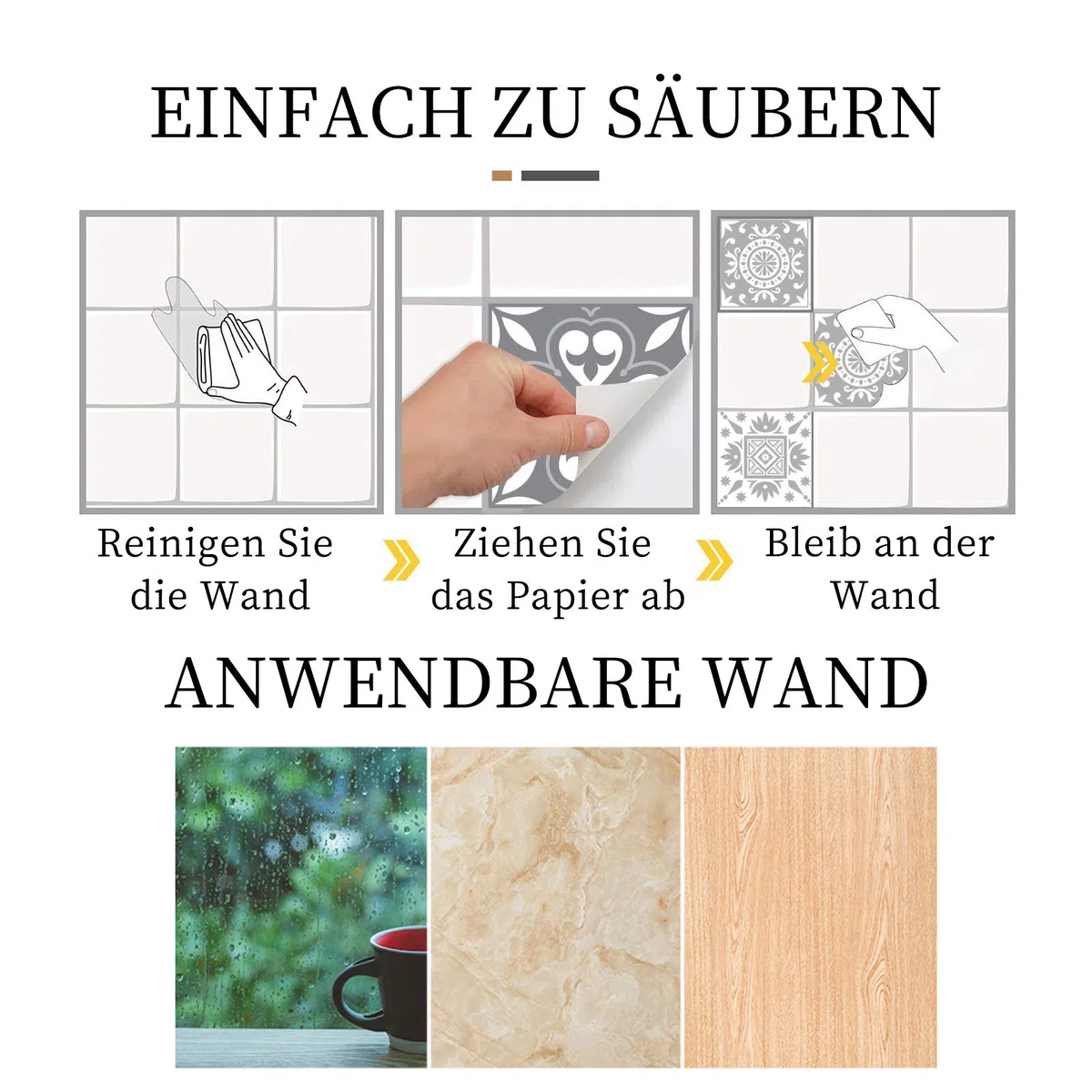 Andiker 20 Pezzi Adesivi per Piastrelle 15cm x 15cm, Impermeabile Rivestimento per Piastrelle PVC Miste per Cucina, Soggiorno, Piastrelle da Muro Adesive, Decorazione Autoadesiva Bagno (20)