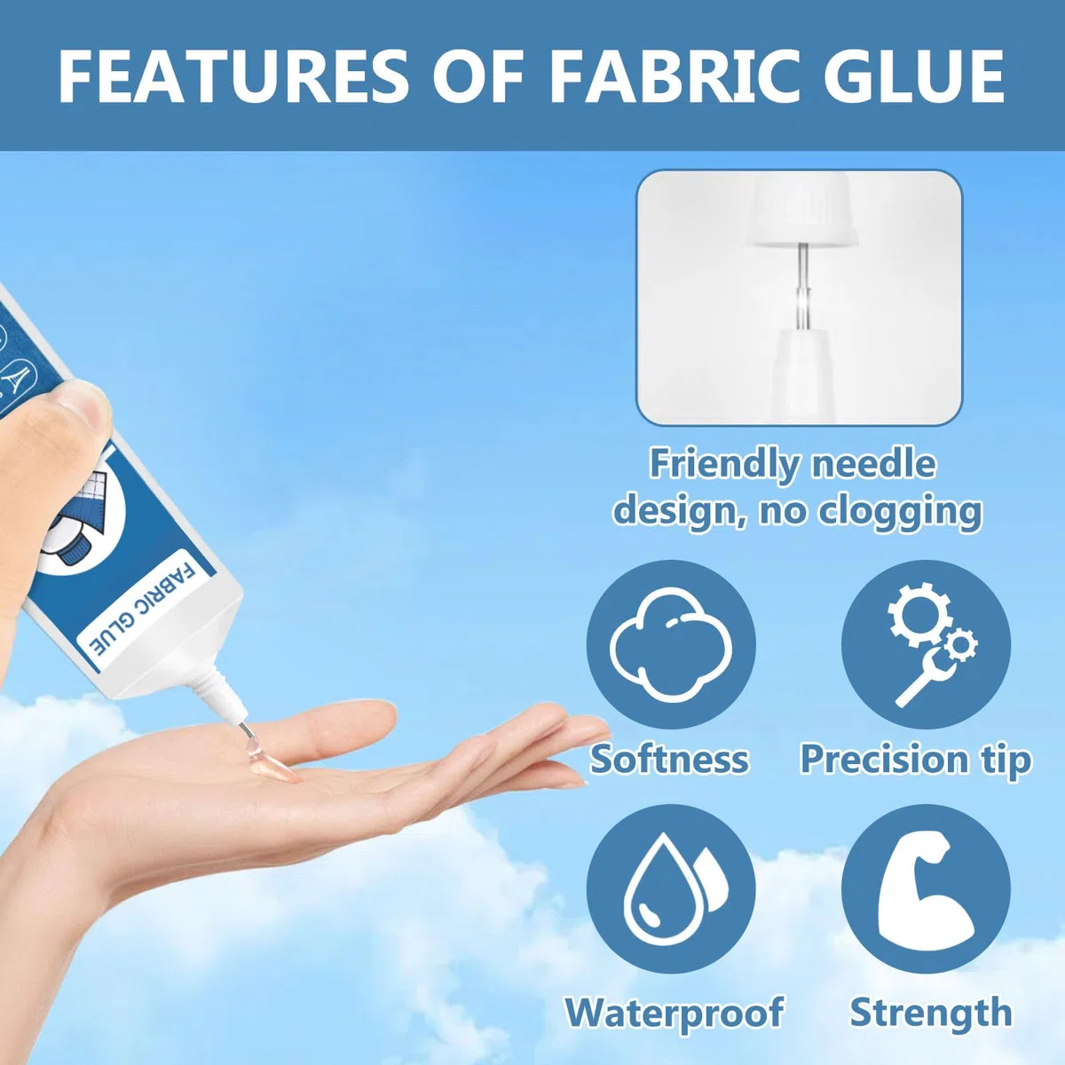 Colla per tessuti non necessaria cucitura, resistente all'acqua, auto-adesiva per cotone, flanella, denim, poliestere