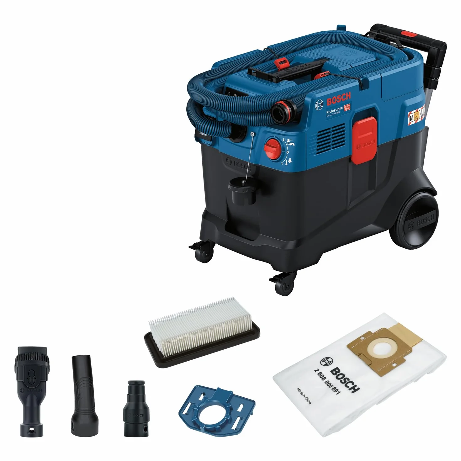 Bosch Professional Aspiratore universale GAS 12-40 MA (1200 W, sistema pulizia filtro autom. (AFC), incl. filtro principale, tubo flessibile, adattatore multifunz. PT, bocchetta spazzola multifunz.)