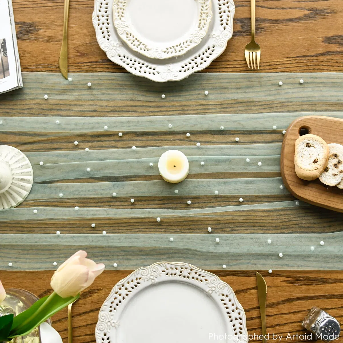 Artoid Mode Runner da tavola in tulle verde erba con perline 70 x 300 cm, decorazione da tavolo in per le vacanze, matrimoni, compleanni, feste