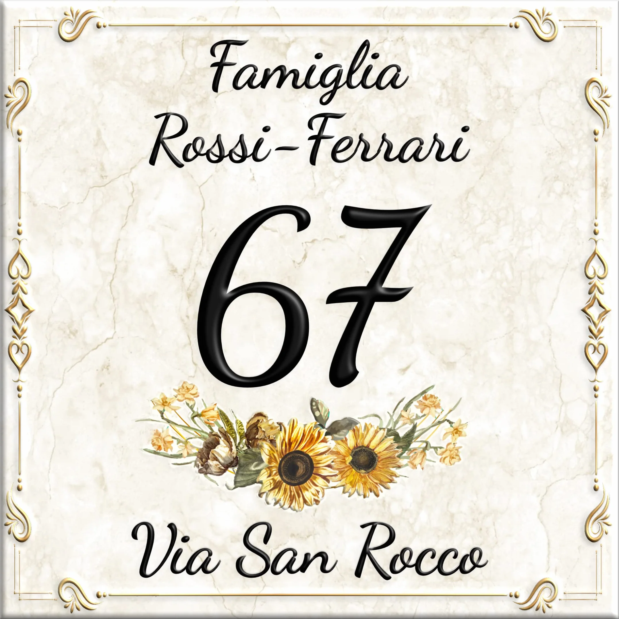 LMK DECO Numero Civico Targa Decorativa Personalizzabile 15x15cm 20x20cm Ceramica con Indirizzo e Nome Famiglia