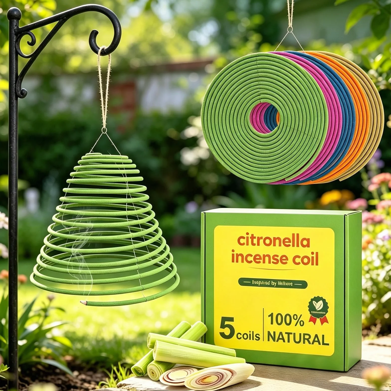Spirali di incenso alla citronella, 5 spirali, incenso alla citronella da appendere per esterni, durata 240 ore, bastoncini di incenso a spirale grandi per patio, giardino, campeggio, orto