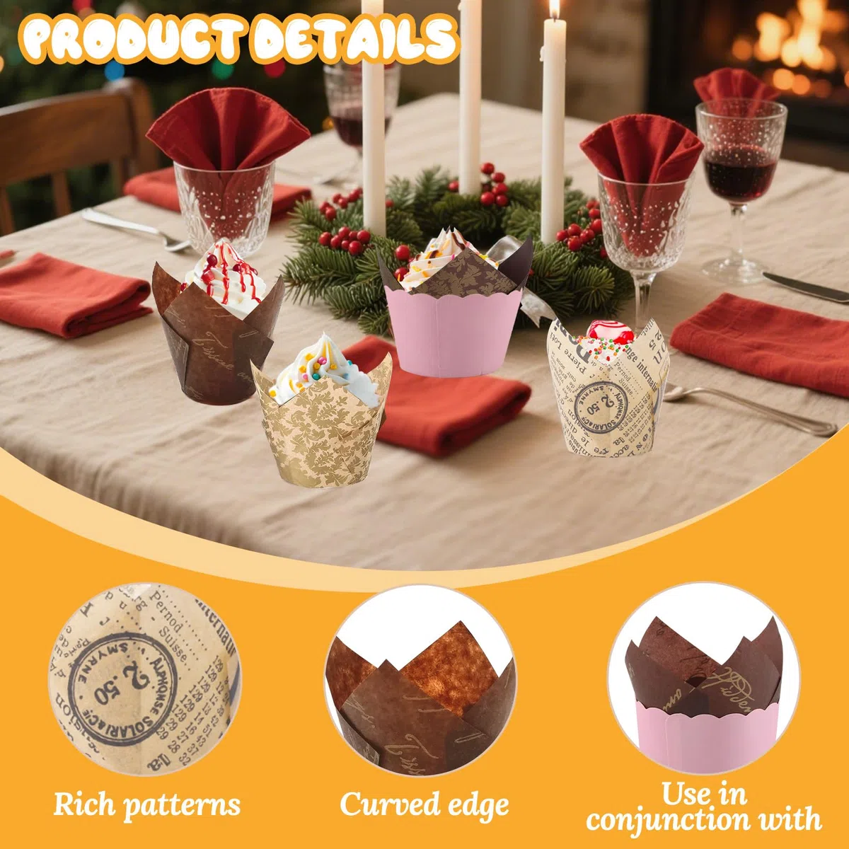 Pirottini per Muffin Carta, Pirottini Muffin tulipano, Cupcake 300 Pezzi, Cupcake Liners per Cottura, Dolci, Feste, Natale e Compleanni, Dimensioni Standard (Tulipani-D)