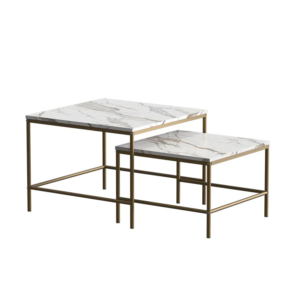 Vicco Tavolino da divano Ramio, Bianco/Oro, 60 x 60 cm 2 parti, per un utilizzo flessibile come superficie d’appoggio o tavolini laterali