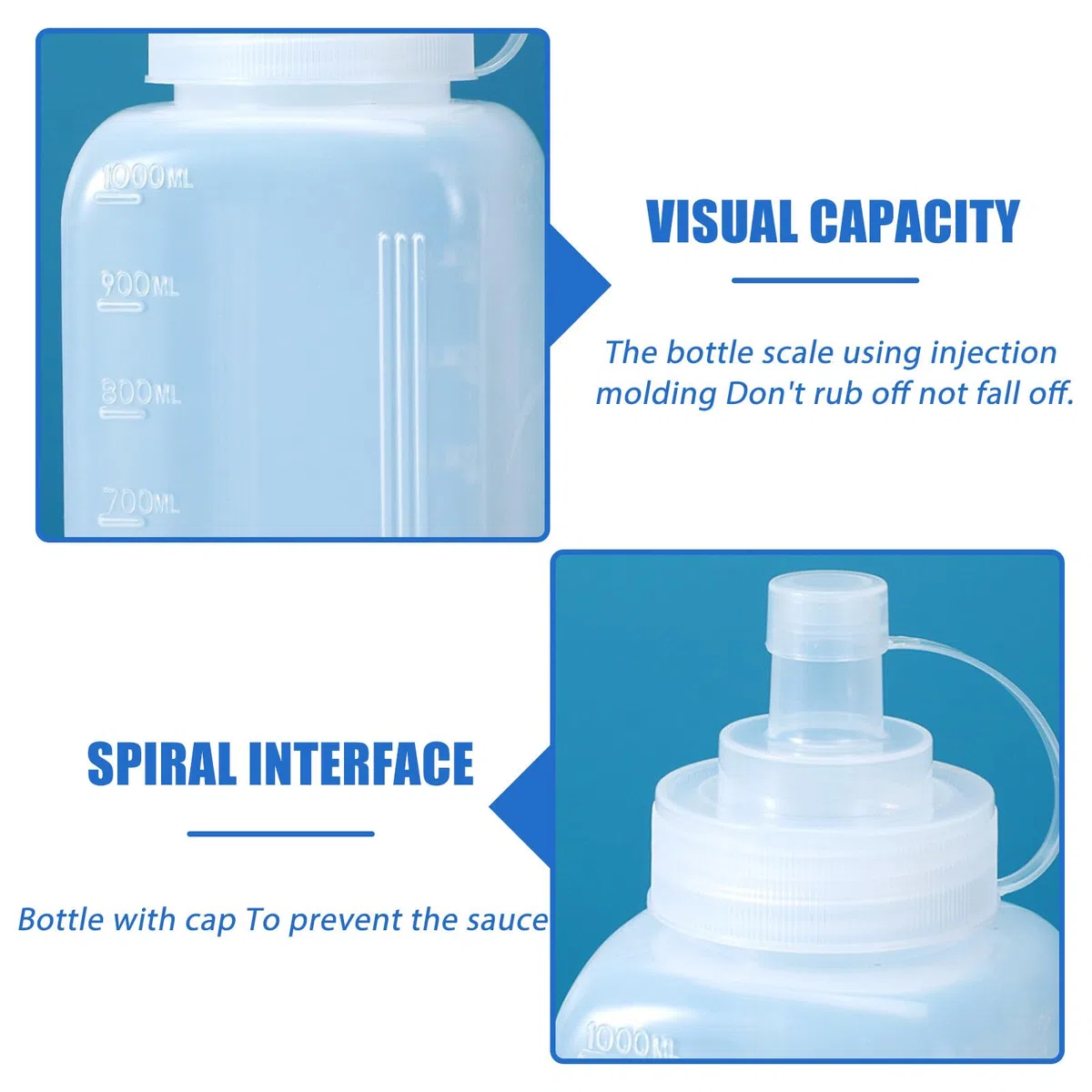 BAIFULAI 3 bottiglie da spremere, 1000 ml, in plastica, con cappuccio, dosatore, trasparente, senza perdite, per pittura, ketchup, salsa piccante, olio d'oliva