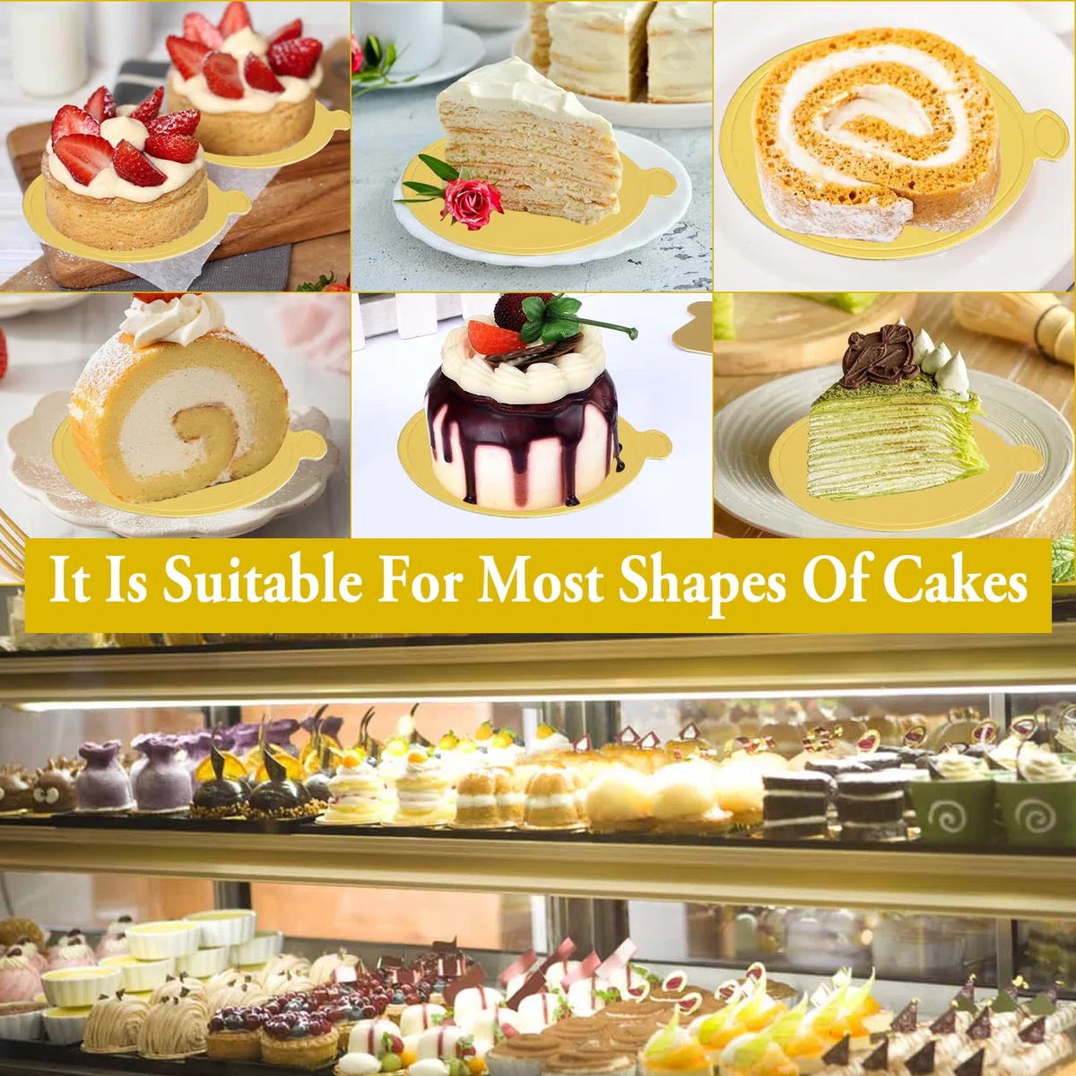 150 Pezzi Tavola per Mini Torte Alla Mousse, 9cm Mini d'oro Cake Basi Carta Dessert Display, Vassoio Rotondo in Cartone per Compleanno, Vacanza, Festa