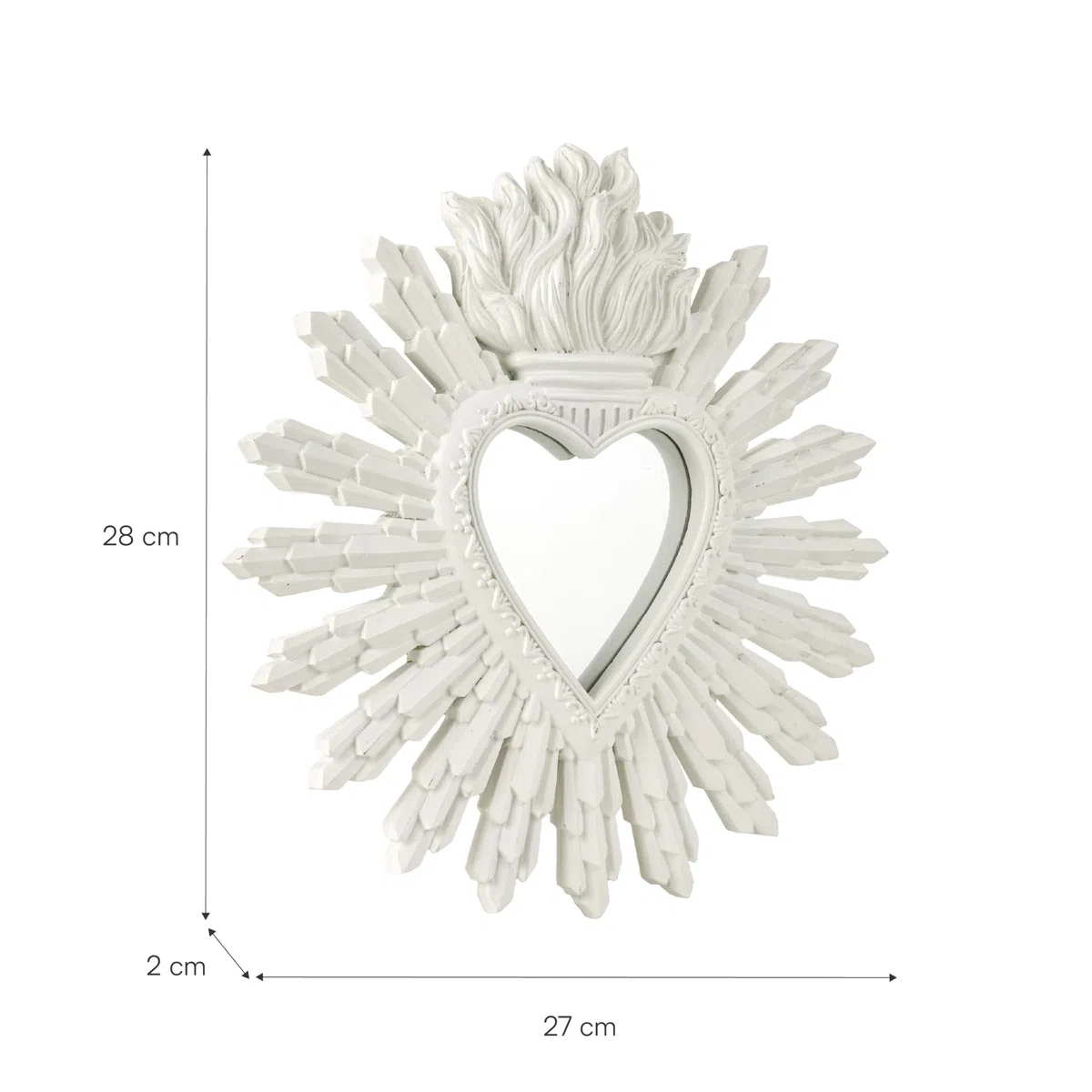 Baroni Home Specchio Ex Voto Cuore Sacro con Raggi in Resina Dorata, Cuore Bianco, Decorazione da Parete con Gancio, Specchio Bianco da Parete, Ingresso, Soggiorno, Camera da Letto 27x2x28 cm