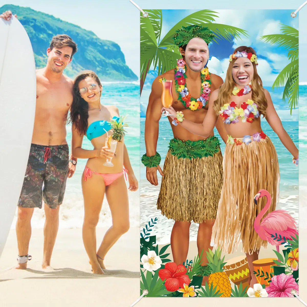 Sfondo per Foto Hawaiano, Hawaiano Festa Photo Booth Props, Coppia di Foto di Luau Prop Hawaiian Decorazioni per Feste, Luau Divertente Tropical Hawaiane Spiaggia Decorazione