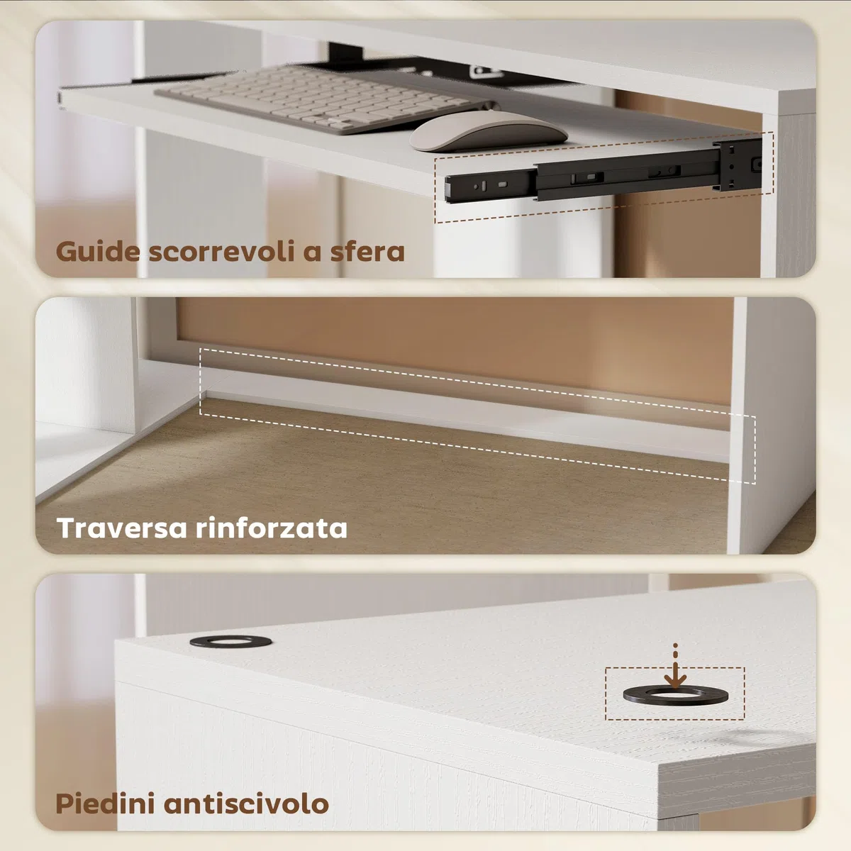 HOMCOM Scrivania Angolare, 120x100cm Scrivania ad Angolo con Ripiano Scorrevole per Tastiera e 4 Ripiani Portaoggetti, Tavolo Salvaspazio ad L per Computer, Ufficio, Studio, Camera da Letto, Bianco