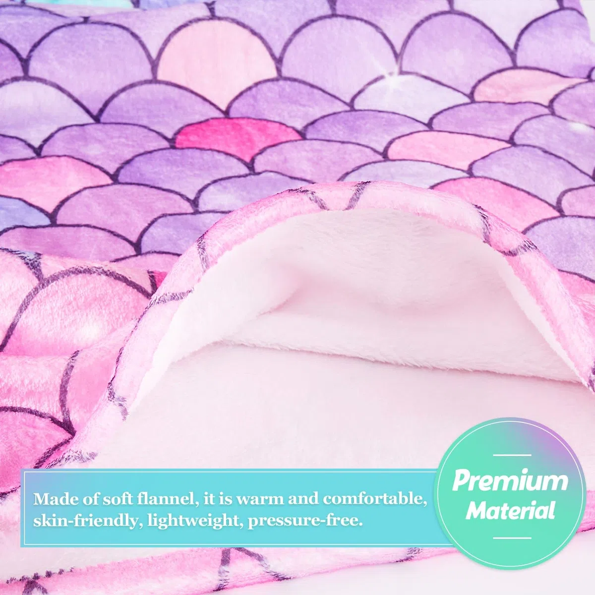 WERNNSAI Coperta con Coda di Sirena per Bambini - Coperta Indossabile con Sirena in Peluche con Paillettes Borsello portamonete 140 x 60 cm Sacco a Pelo Calda per Adolescenti Regalo (Rosa & Grün)