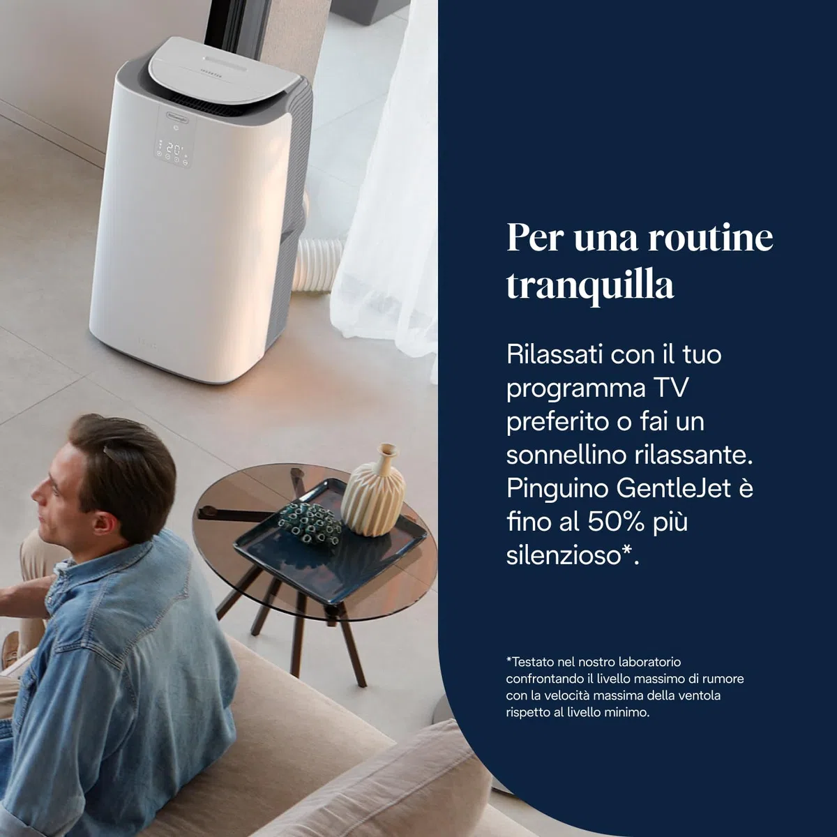 De'Longhi Pinguino GentleJet Inverter – Condizionatore Portatile 3 in 1 con Deumidificatore e Ventilatore, 13.000 BTU/h per Ambienti fino a 130 m³, Silenzioso, Classe A+, Bianco (PACAP130IGENTLEJET)