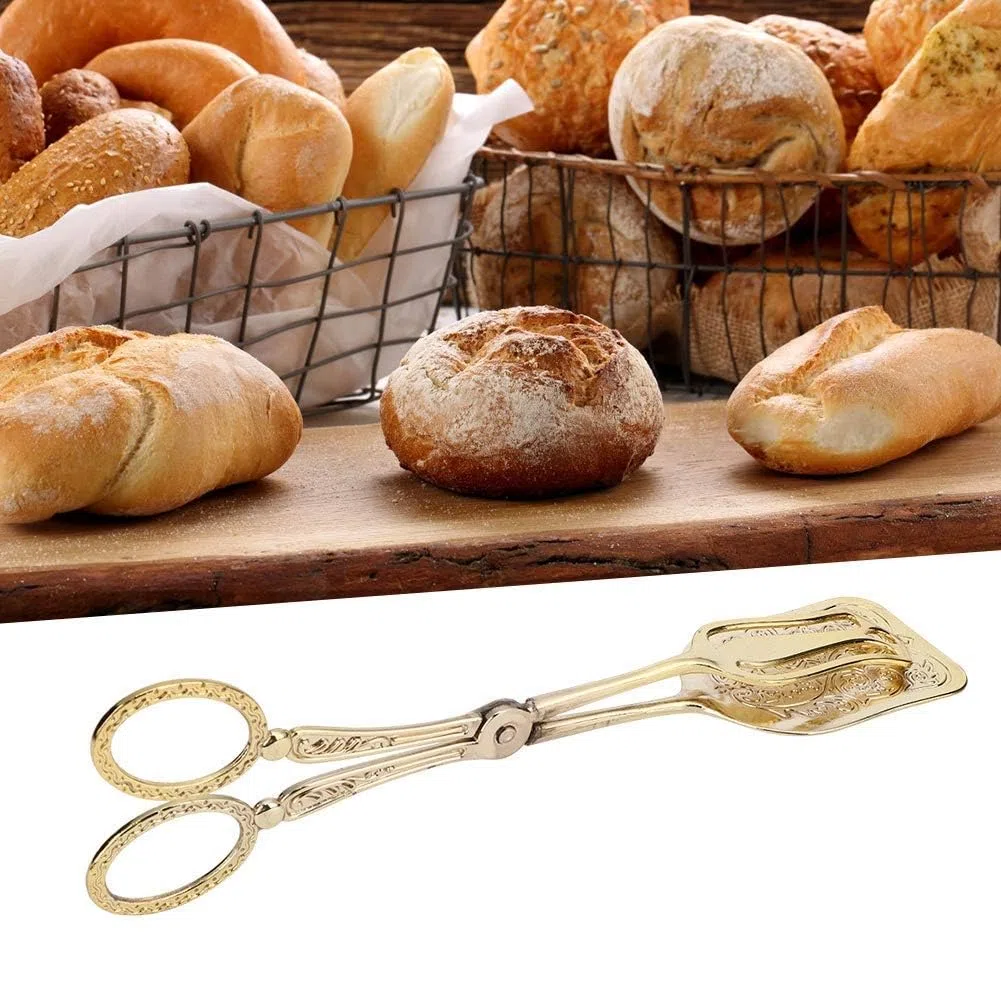 Pinze da portata, 2 pinze per pane, clip per buffet di cibo, posate per insalata, clip per bistecca vintage in lega di zinco per catering (Oro)