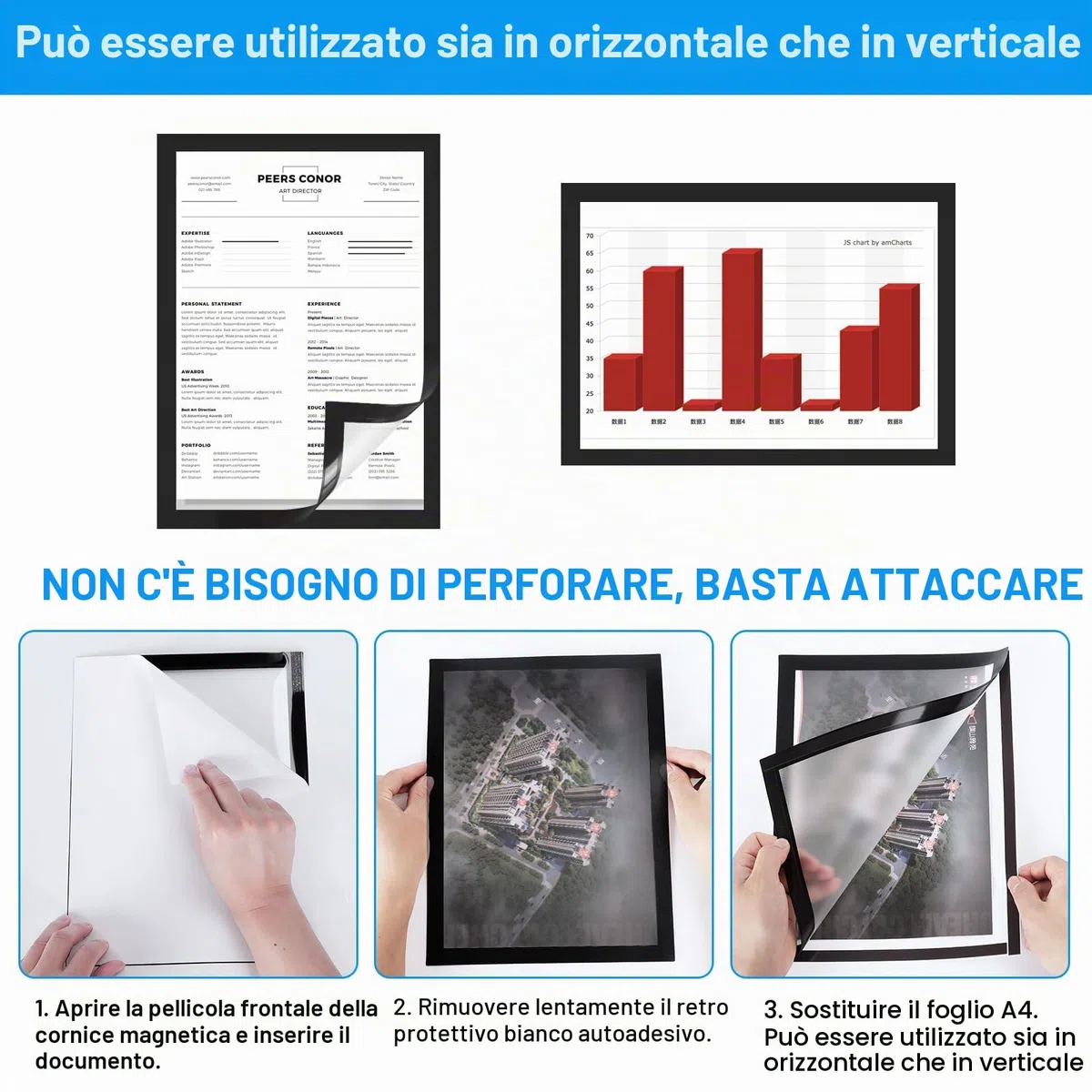 Set di 12 cornici magnetiche adesive A4 pieghevoli con chiusura magnetica,cornice magnetica autoadesiva,Adatto per la decorazione delle pareti della cucina e della camera da letto