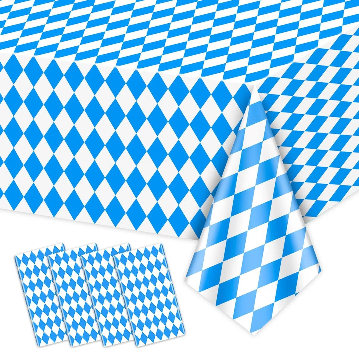 Confezione da 4 tovaglie Oktoberfest – blu e bianco a quadretti tovaglia da birra, tovaglia rettangolare Oktoberfest per decorazioni tedesche per Oktoberfest accessori, 220 x 137 cm