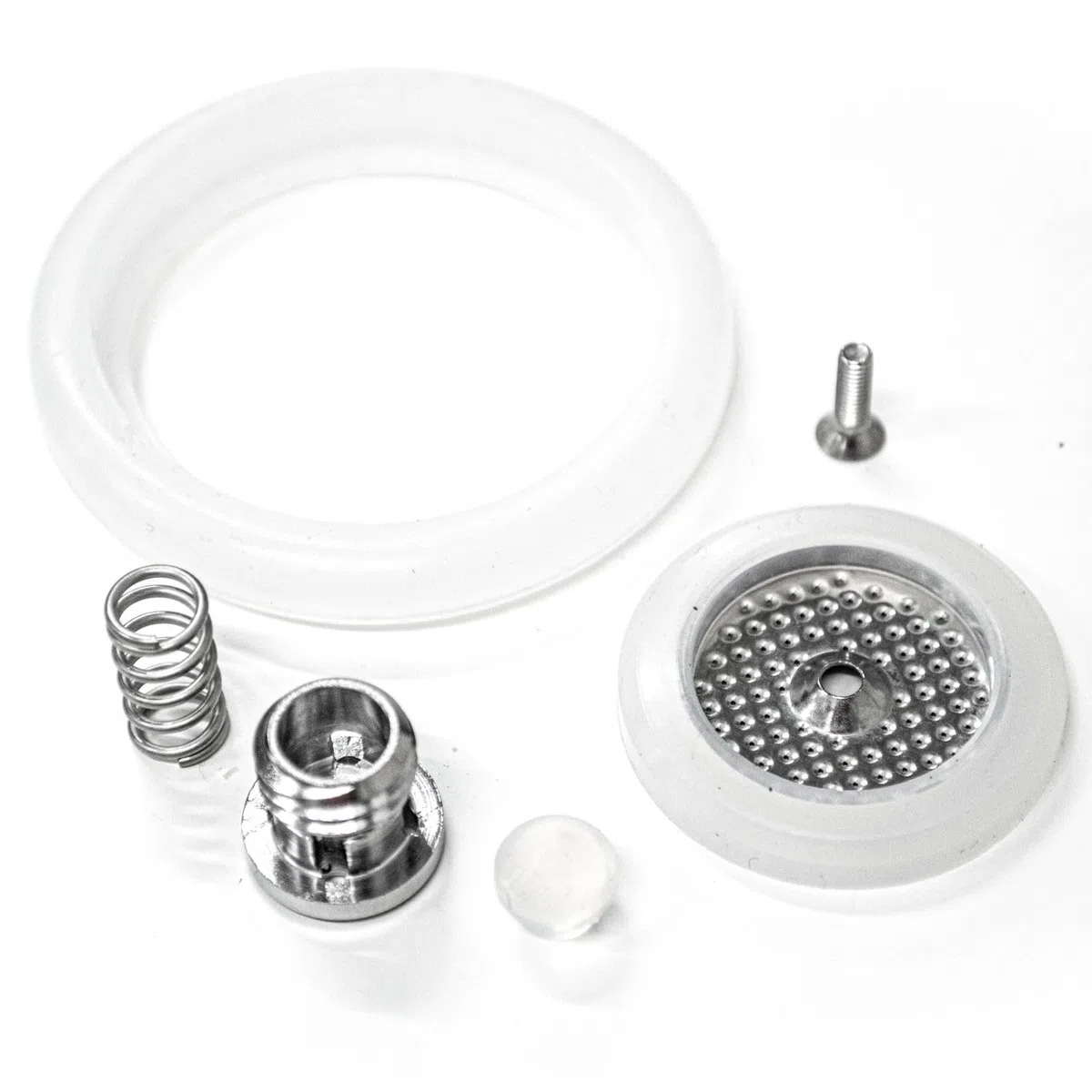 Kit manutenzione guarnizione grande + guarnizione piccola + filtro con vite + molla + fungo + valvola compatibile con Mokona Bialetti