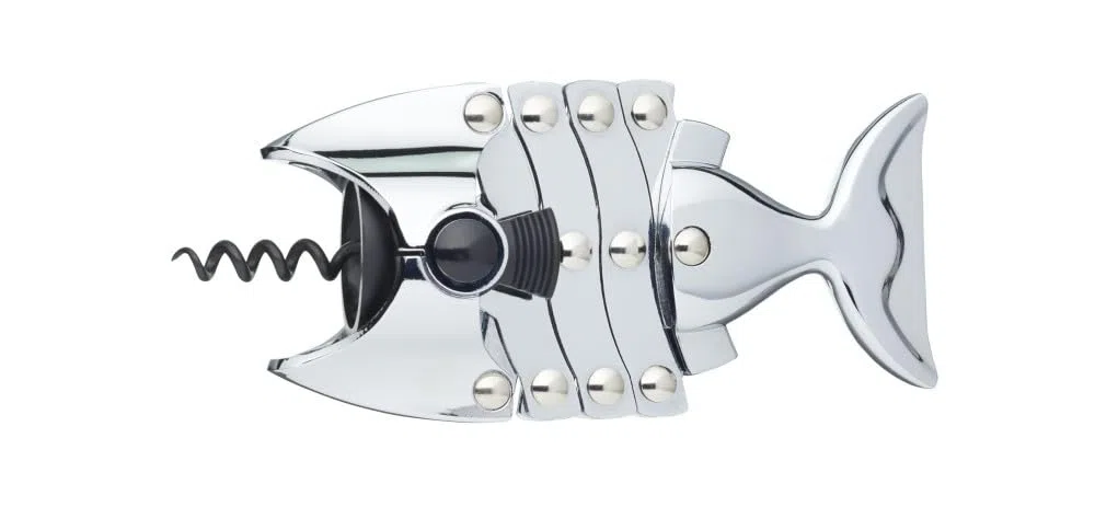BarCraft Lazy Fish Cavatappi e Apribottiglie, Apribottiglie in Acciaio Inossidabile, 16,5 x 7,5 x 4,5cm, Argento
