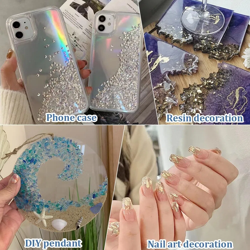 GORGECRAFT 1 Scatola di Vetro Frantumato Glitter Irregolare Frammenti D'Oro Rotti Frammenti di Ghiaia 100G Paillettes Granelli di Ghiaia per Sottobicchieri D'Arte Artigianali In Resina Ornamento