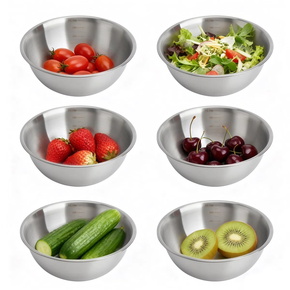 Ciotole Miscelatori in Acciaio Inox, Ø 17 cm Set di 6 Ciotole in Acciaio inox di Alta Qualità Insalatiere Mescolare lavabili in lavastoviglie per Insalatiera Ciotola per Snack
