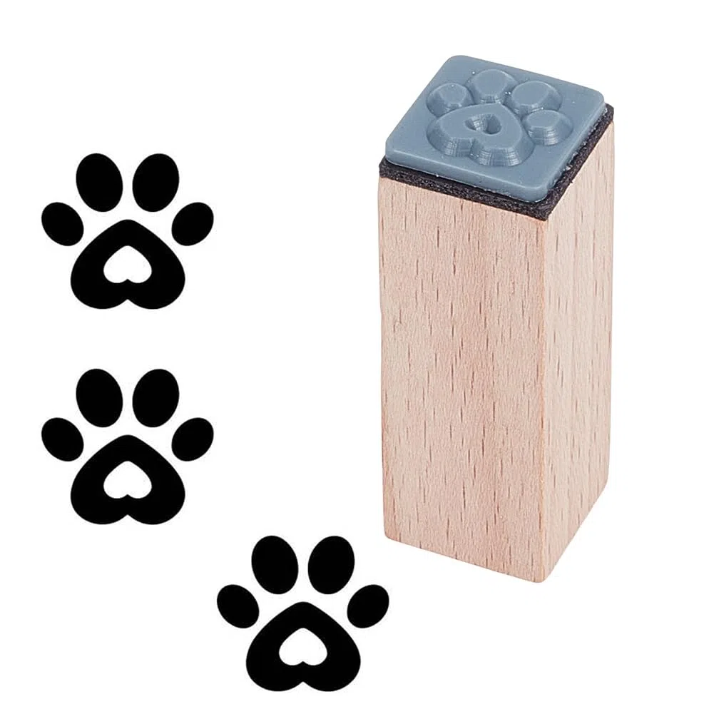 OLYCRAFT Timbro In Gomma di Legno con Impronta di Zampa 1.5x1.5x4.2cm Piccolo Mini Timbro Zampa di Cane con Cuore Timbri per Scrapbooking Creazione di Biglietti Planner Biglietti Fai Da Te