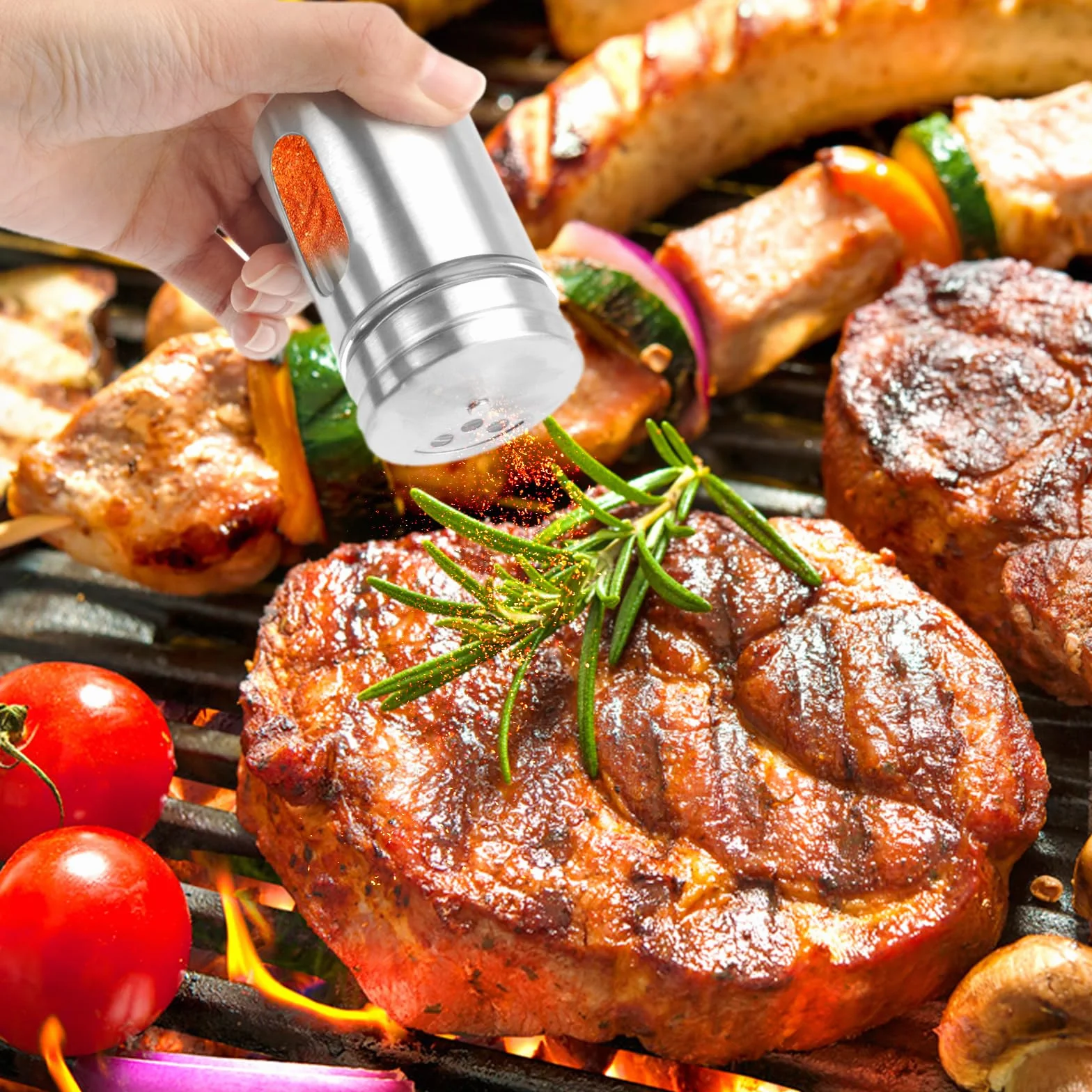 6 Barattoli per Spezie Con Inserto per Spargimento, Portaspezie in Acciaio Inox, Mini Spargitore, Contenitore e Organizzatore per Spezie