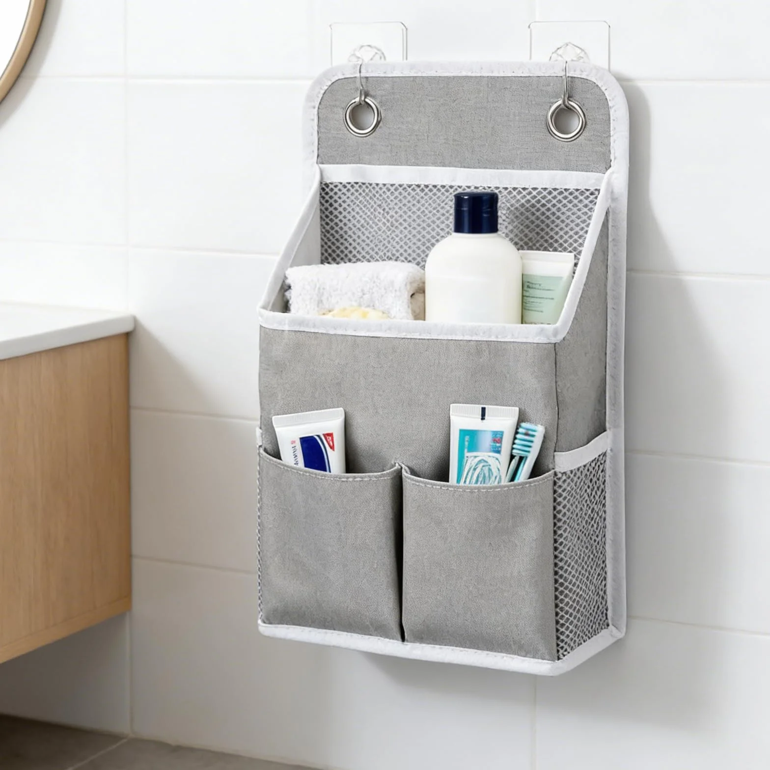 2 organizer da appendere per armadio con 4 ganci, pieghevole, in tessuto di lino, organizer da parete, organizer da appendere, per bagno, camera da letto, ufficio, camper