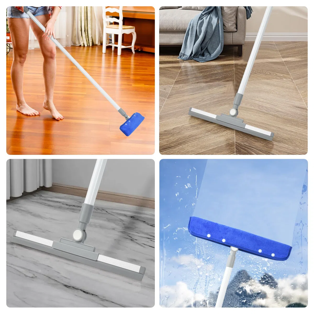 OTraki Lavavetri con Manico Telescopico, Vetri Doccia Pulizia con Tergivetro per Finestre Regolabile（136cm）, Strumenti per la Pulizia dei Vetri per Bagno Auto e Pavimenti